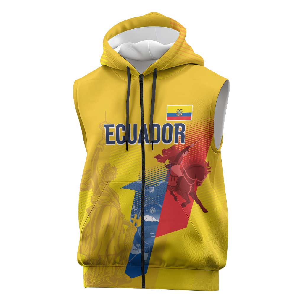 Ecuador Football Custom WC2026 Sleeveless Zip Hoodie Historical Symbols - Wonder Print Shop