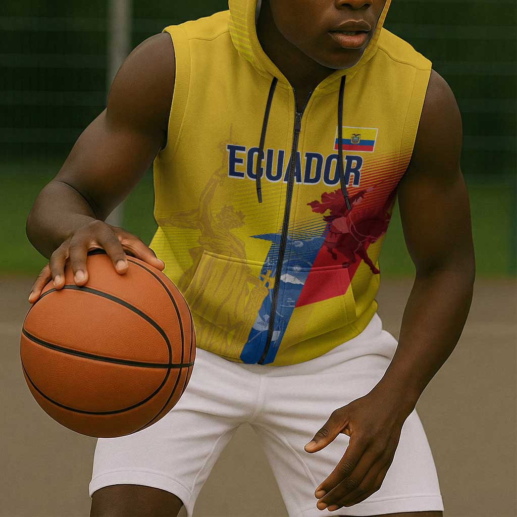 Ecuador Football Custom WC2026 Sleeveless Zip Hoodie Historical Symbols - Wonder Print Shop