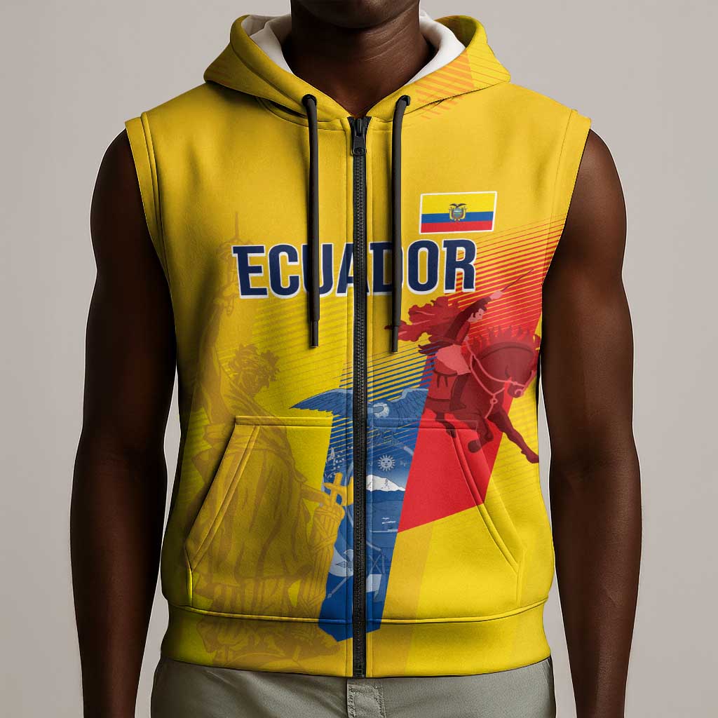 Ecuador Football Custom WC2026 Sleeveless Zip Hoodie Historical Symbols - Wonder Print Shop