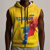 Ecuador Football Custom WC2026 Sleeveless Zip Hoodie Historical Symbols - Wonder Print Shop