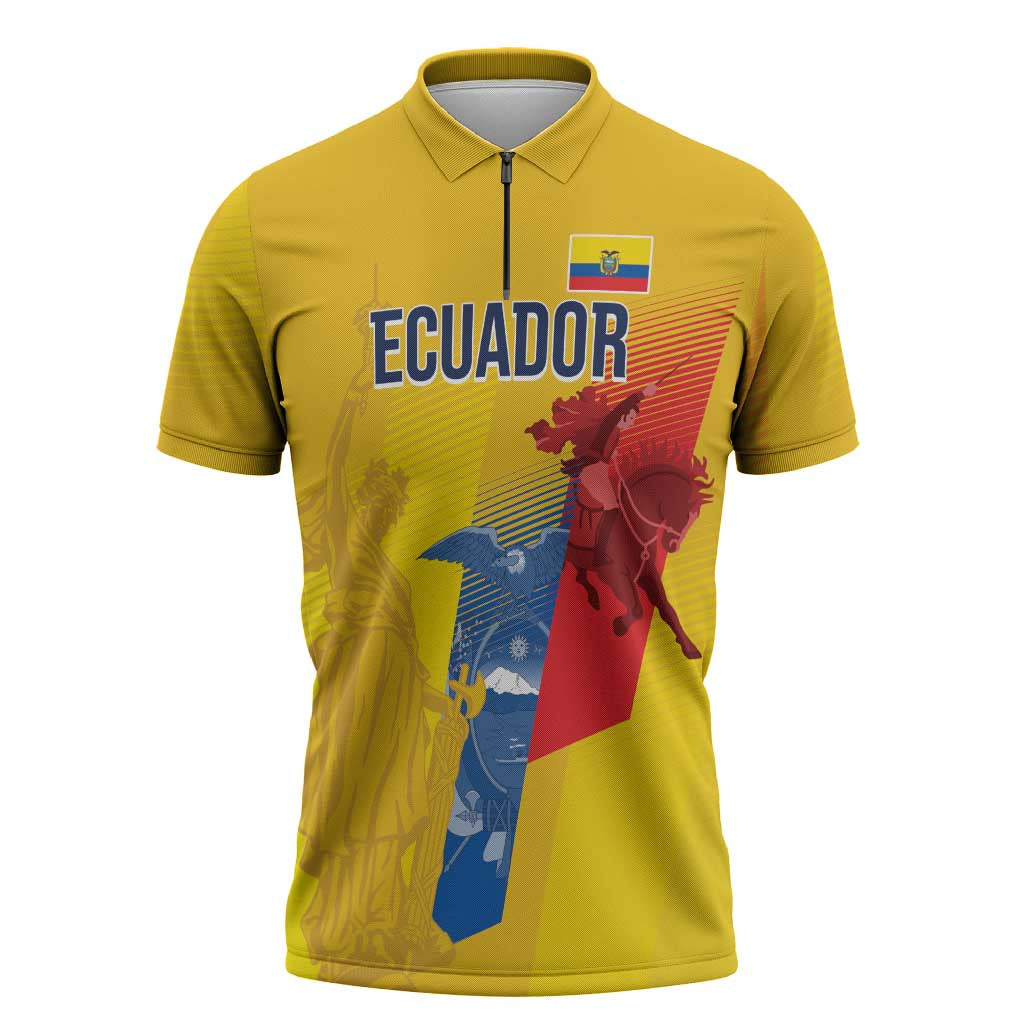 Ecuador Football Custom WC2026 Zipper Polo Shirt Historical Symbols - Wonder Print Shop