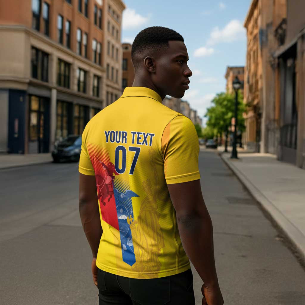 Ecuador Football Custom WC2026 Zipper Polo Shirt Historical Symbols - Wonder Print Shop