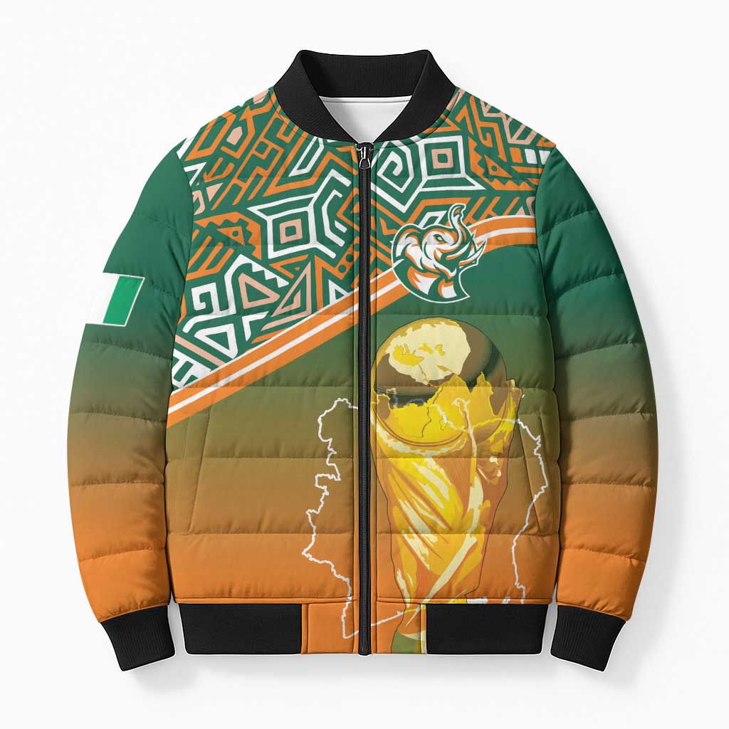 Ivory Coast Football Tribal Patterns Bomber Puffer Jacket WC2026 - Wonder Print Shop