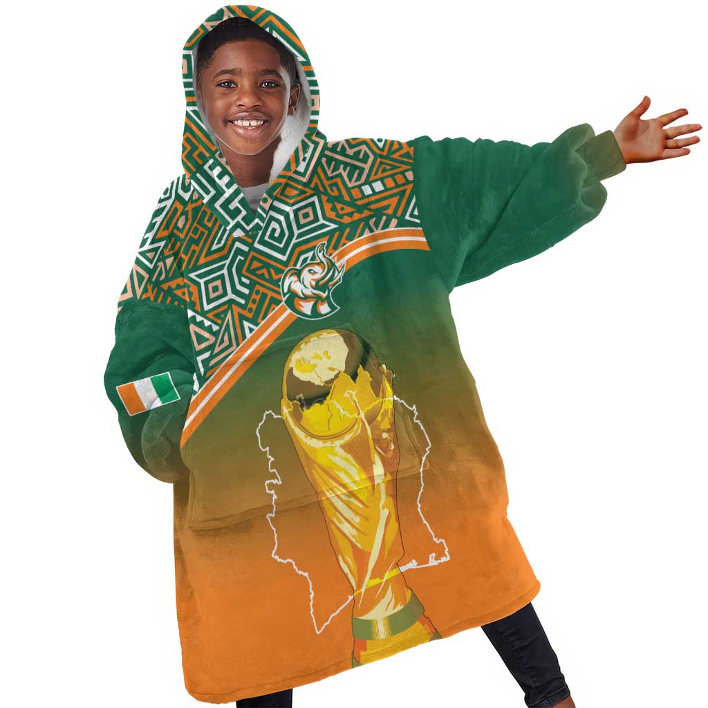 Ivory Coast Football Tribal Patterns Kid Wearable Blanket Hoodie WC2026 - Wonder Print Shop