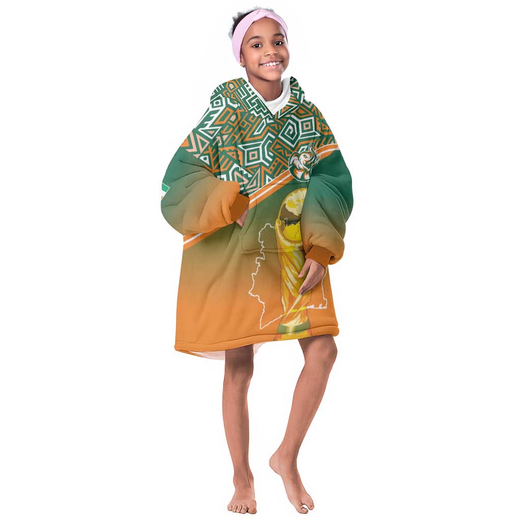 Ivory Coast Football Tribal Patterns Kid Wearable Blanket Hoodie WC2026 - Wonder Print Shop