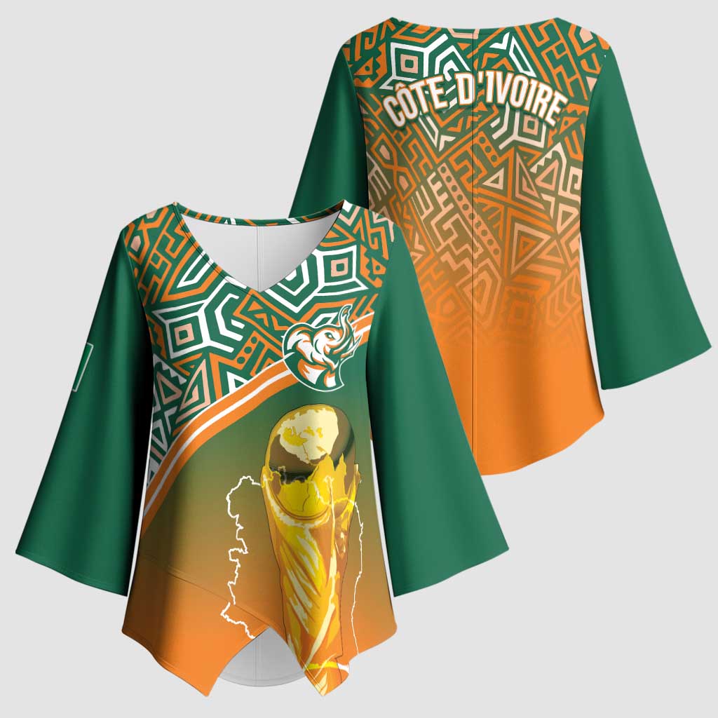Ivory Coast Football Tribal Patterns Kimono Sleeve Blouse WC2026 - Wonder Print Shop