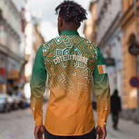 Ivory Coast Football Tribal Patterns Long Sleeve Button Shirt WC2026 - Wonder Print Shop