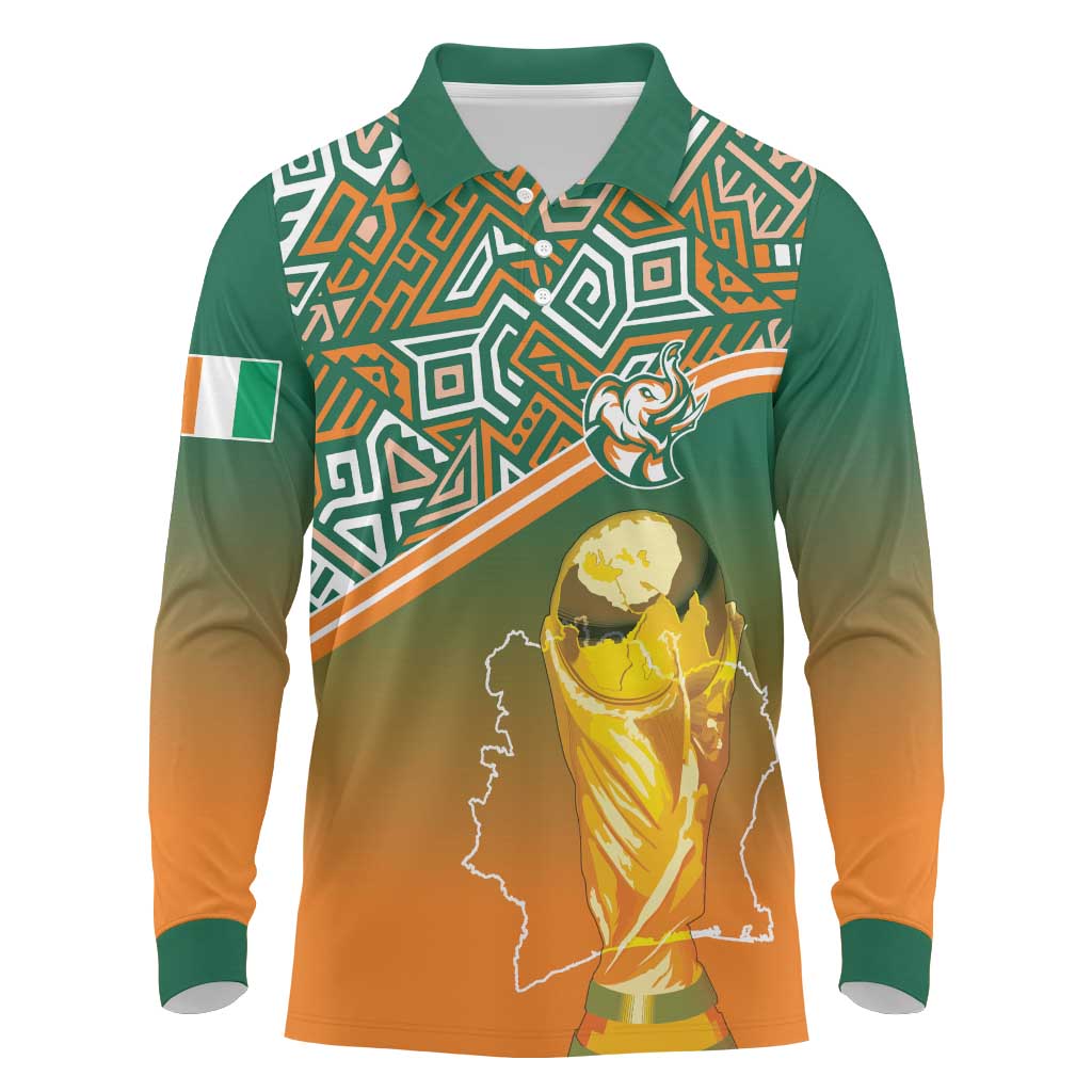 Ivory Coast Football Tribal Patterns Long Sleeve Polo Shirt WC2026 - Wonder Print Shop