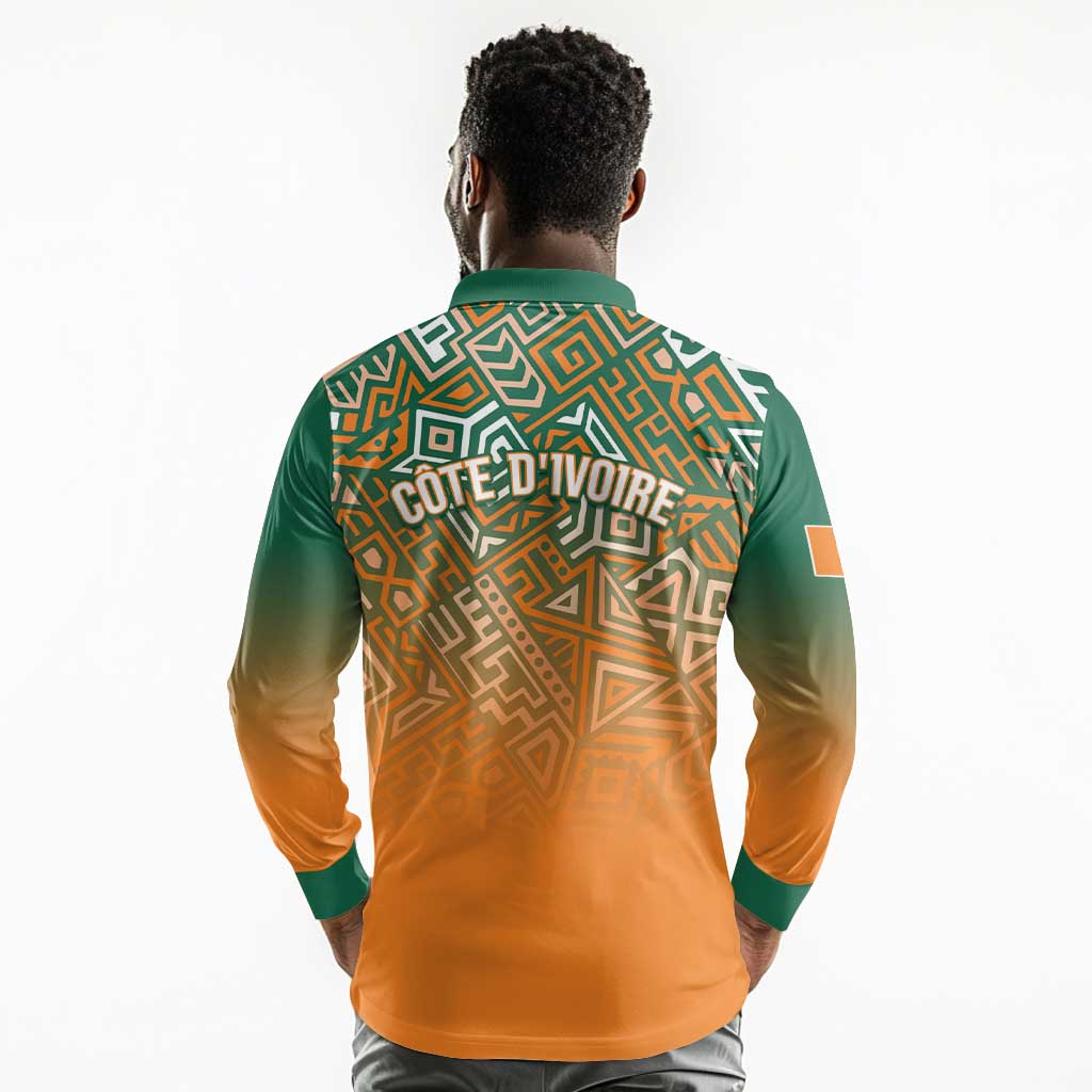 Ivory Coast Football Tribal Patterns Long Sleeve Polo Shirt WC2026 - Wonder Print Shop