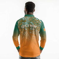 Ivory Coast Football Tribal Patterns Long Sleeve Polo Shirt WC2026 - Wonder Print Shop
