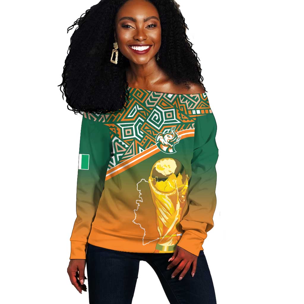 Ivory Coast Football Tribal Patterns Off Shoulder Sweater WC2026 - Wonder Print Shop