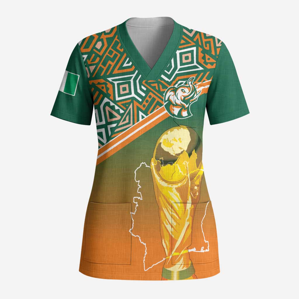 Ivory Coast Football Tribal Patterns Scrub Top WC2026 - Wonder Print Shop