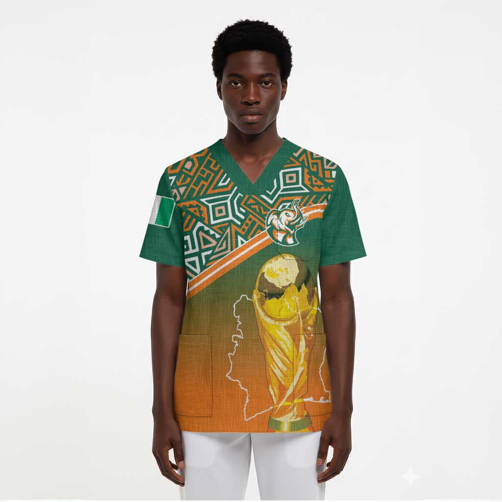 Ivory Coast Football Tribal Patterns Scrub Top WC2026 - Wonder Print Shop
