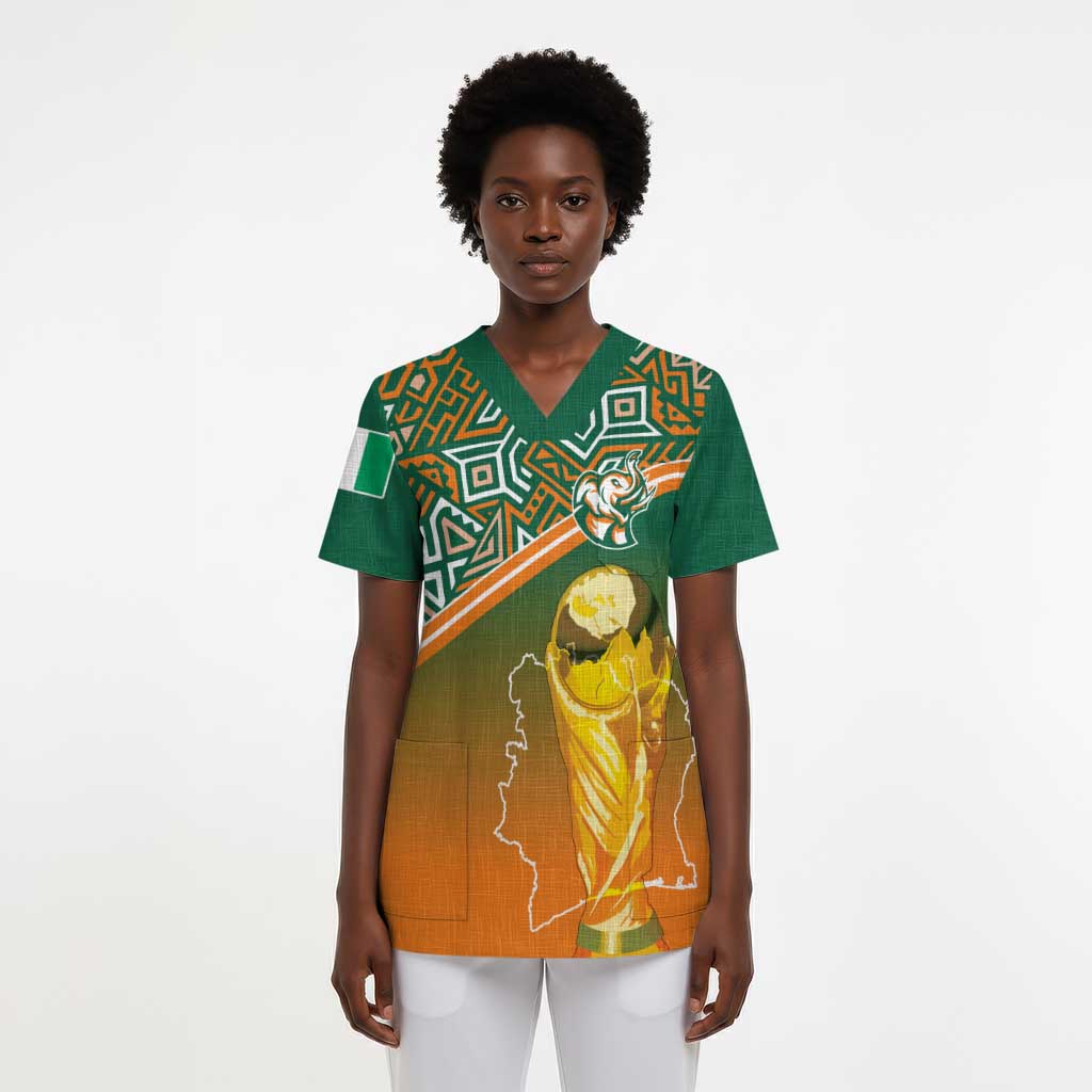 Ivory Coast Football Tribal Patterns Scrub Top WC2026 - Wonder Print Shop