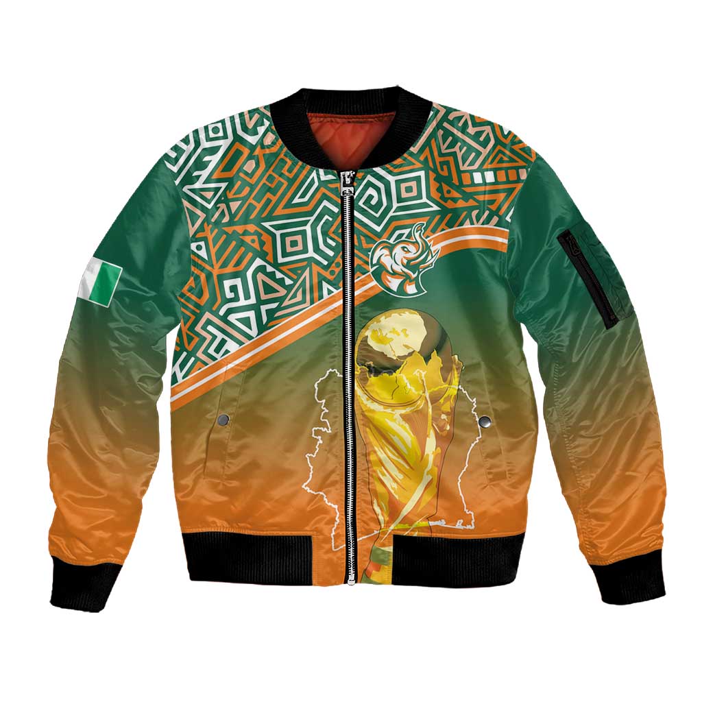 Ivory Coast Football Tribal Patterns Sleeve Zip Bomber Jacket WC2026 - Wonder Print Shop