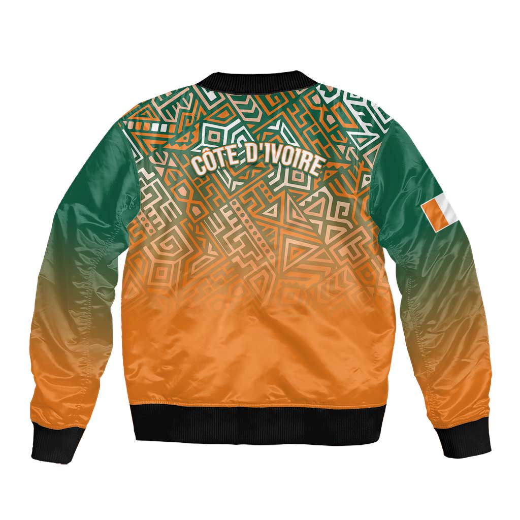 Ivory Coast Football Tribal Patterns Sleeve Zip Bomber Jacket WC2026 - Wonder Print Shop