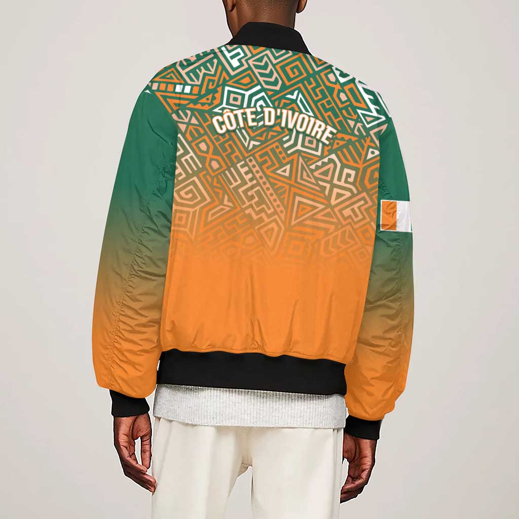 Ivory Coast Football Tribal Patterns Sleeve Zip Bomber Jacket WC2026 - Wonder Print Shop