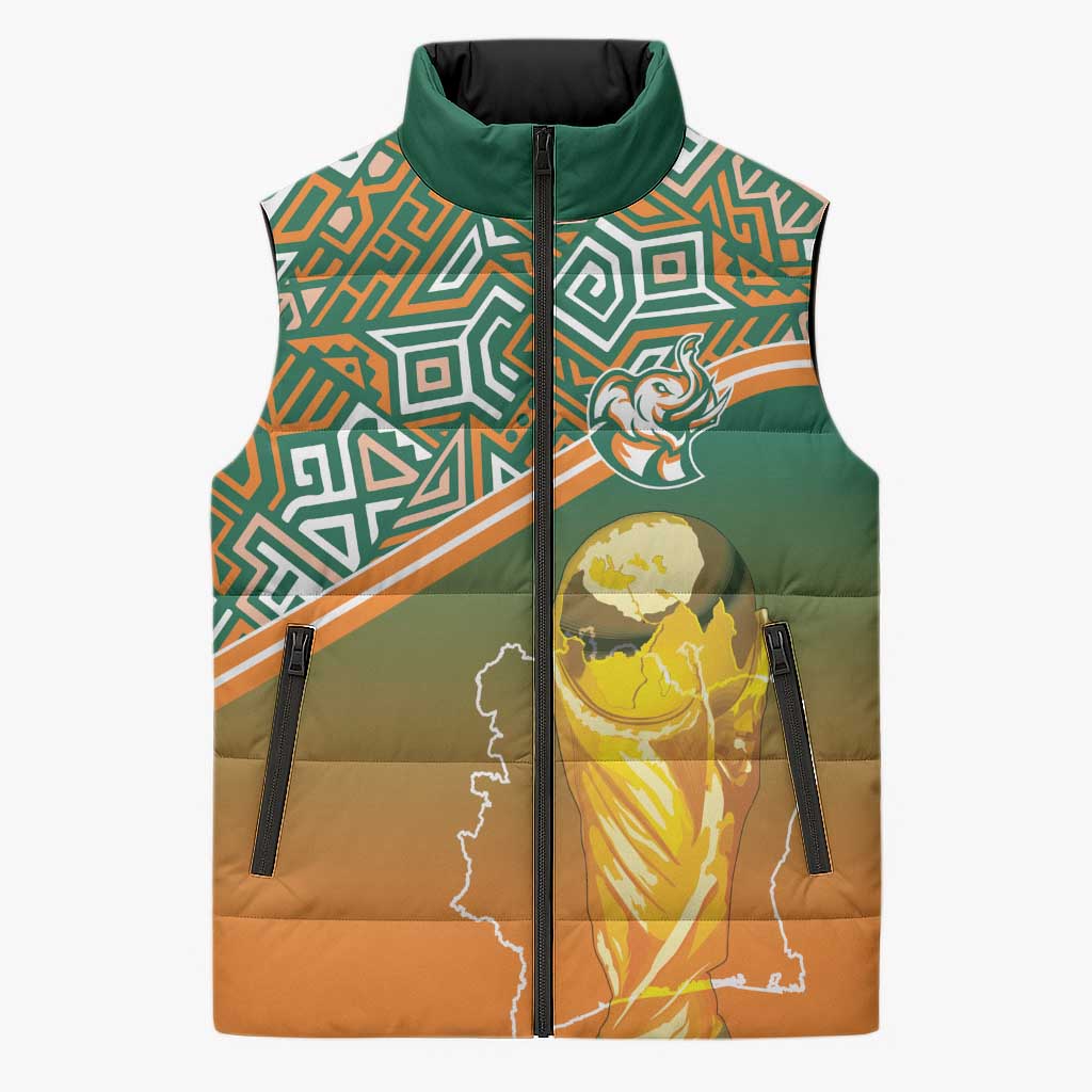 Ivory Coast Football Tribal Patterns Sleeveless Puffer Jacket WC2026 - Wonder Print Shop