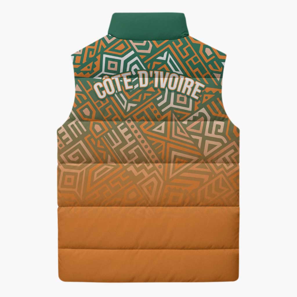 Ivory Coast Football Tribal Patterns Sleeveless Puffer Jacket WC2026 - Wonder Print Shop