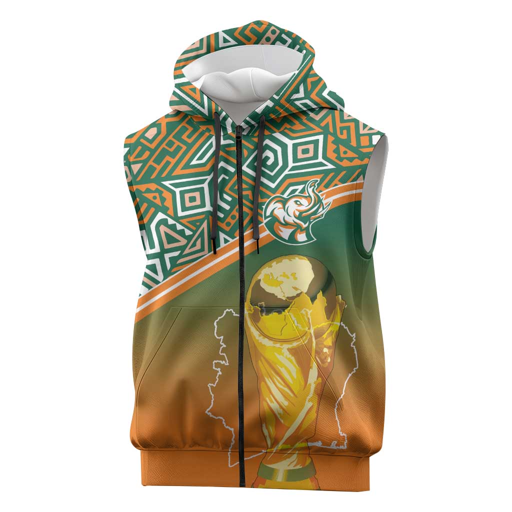 Ivory Coast Football Tribal Patterns Sleeveless Zip Hoodie WC2026 - Wonder Print Shop