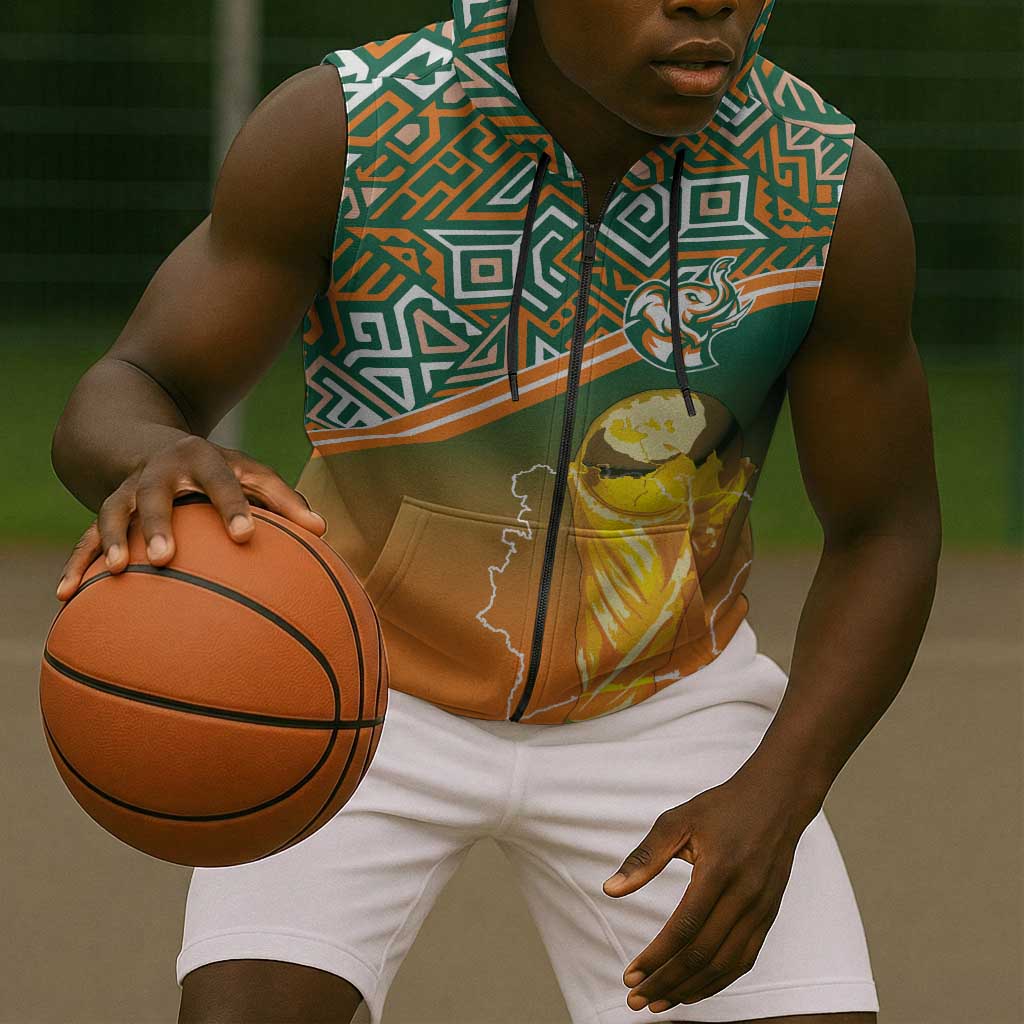 Ivory Coast Football Tribal Patterns Sleeveless Zip Hoodie WC2026 - Wonder Print Shop