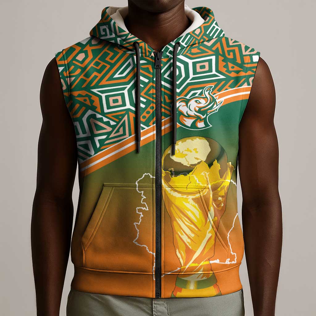 Ivory Coast Football Tribal Patterns Sleeveless Zip Hoodie WC2026 - Wonder Print Shop