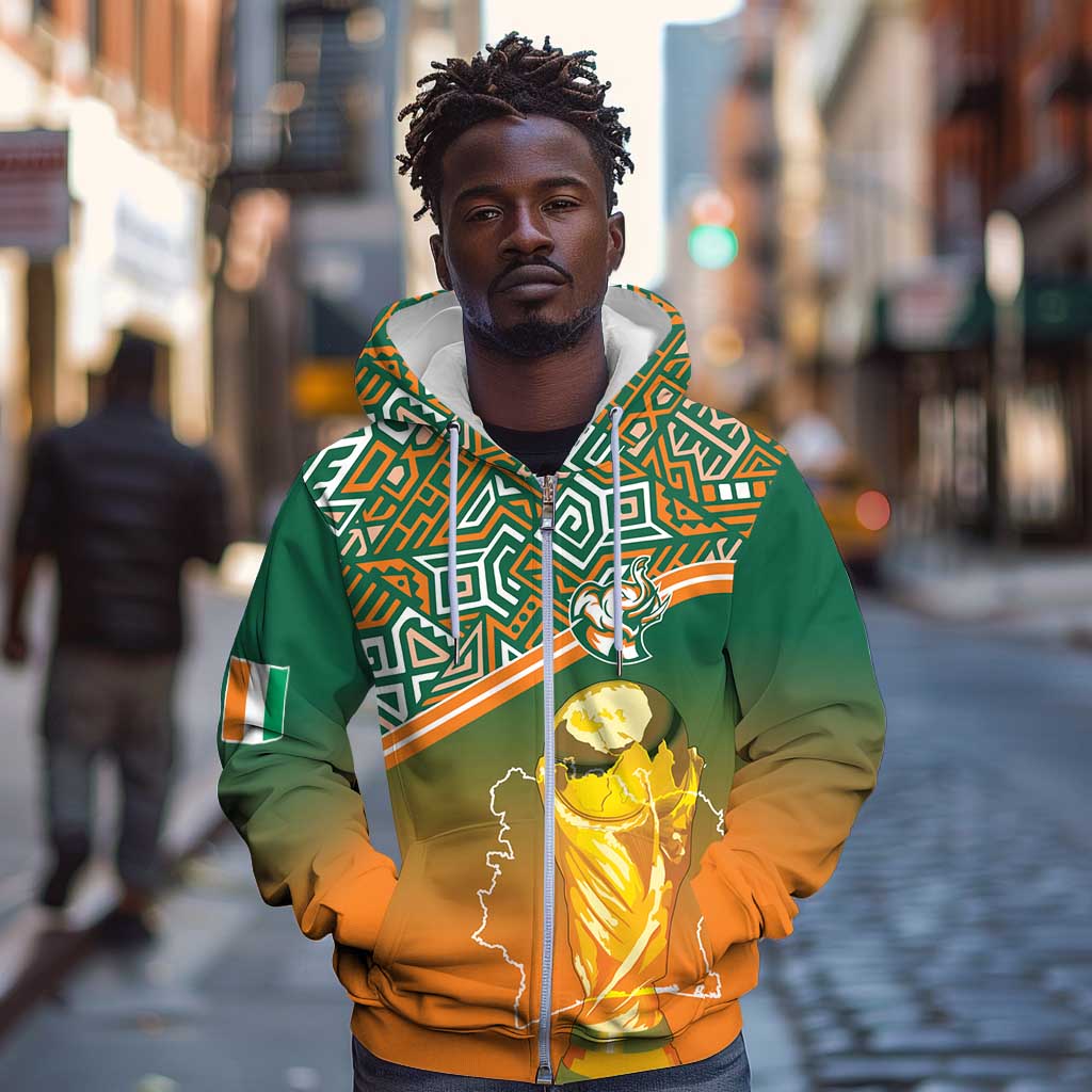 Ivory Coast Football Tribal Patterns Zip Hoodie WC2026 - Wonder Print Shop