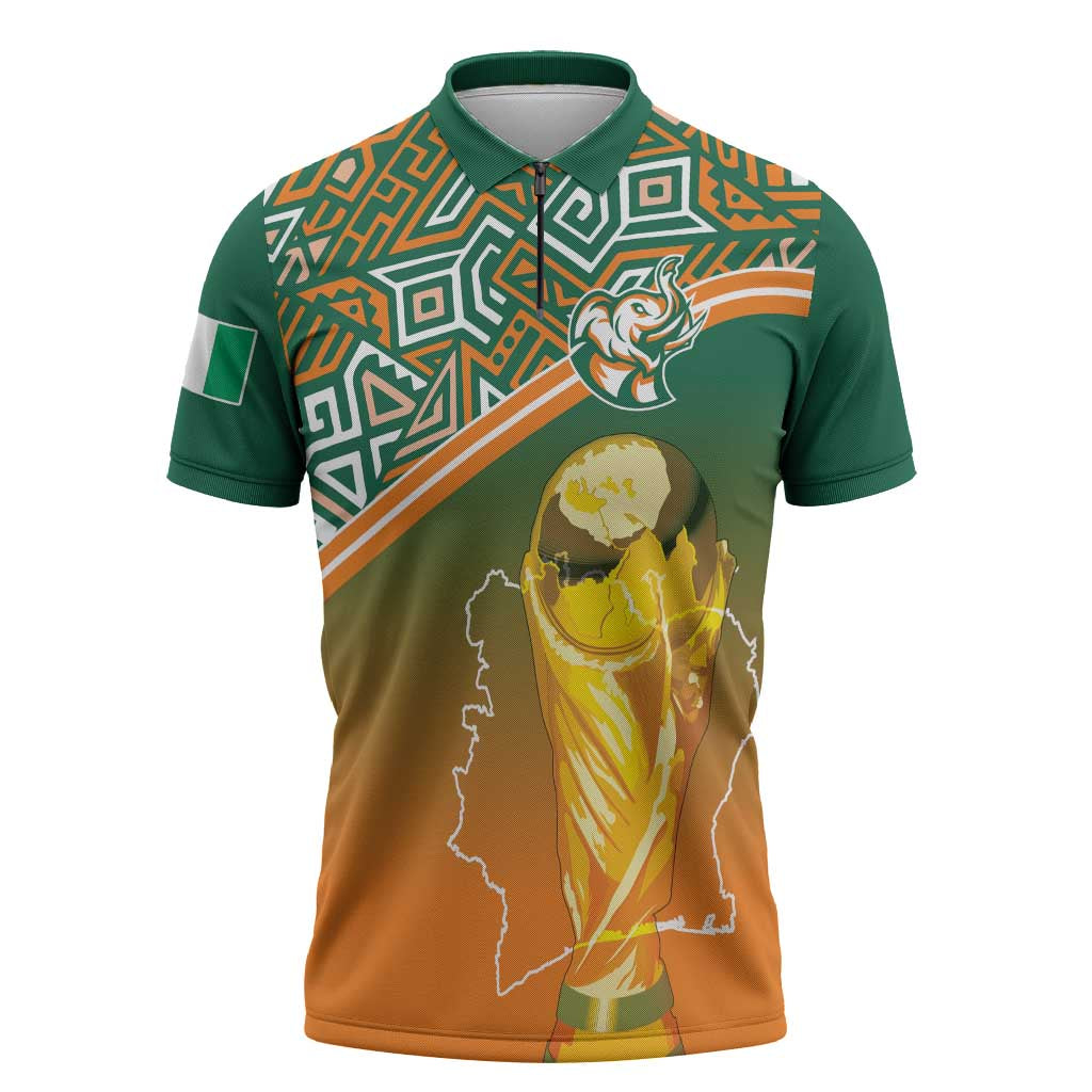Ivory Coast Football Tribal Patterns Zipper Polo Shirt WC2026 - Wonder Print Shop