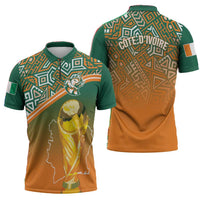 Ivory Coast Football Tribal Patterns Zipper Polo Shirt WC2026 - Wonder Print Shop