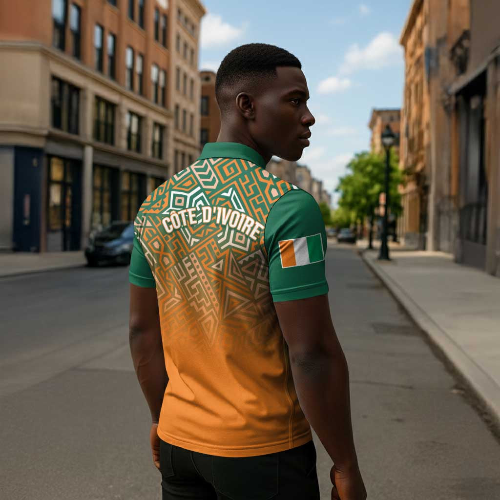Ivory Coast Football Tribal Patterns Zipper Polo Shirt WC2026 - Wonder Print Shop