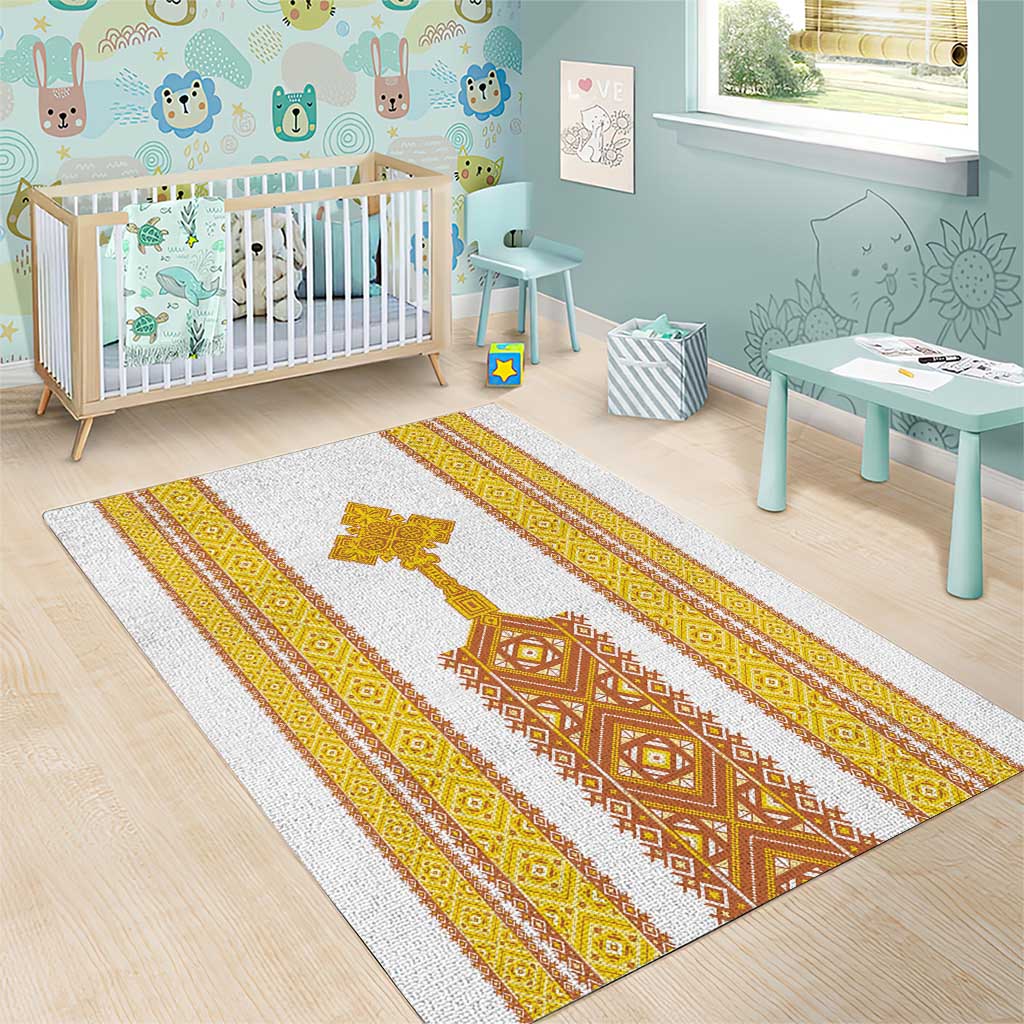 Habesha Motifs Ethiopia Area Rug Tilet White Gold