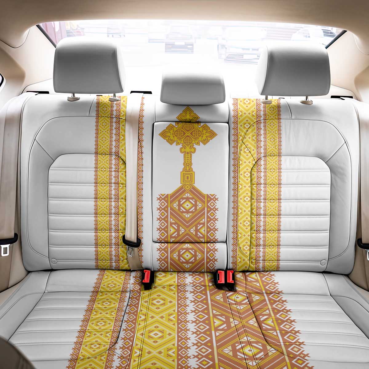Habesha Motifs Ethiopia Back Car Seat Cover Tilet White Gold