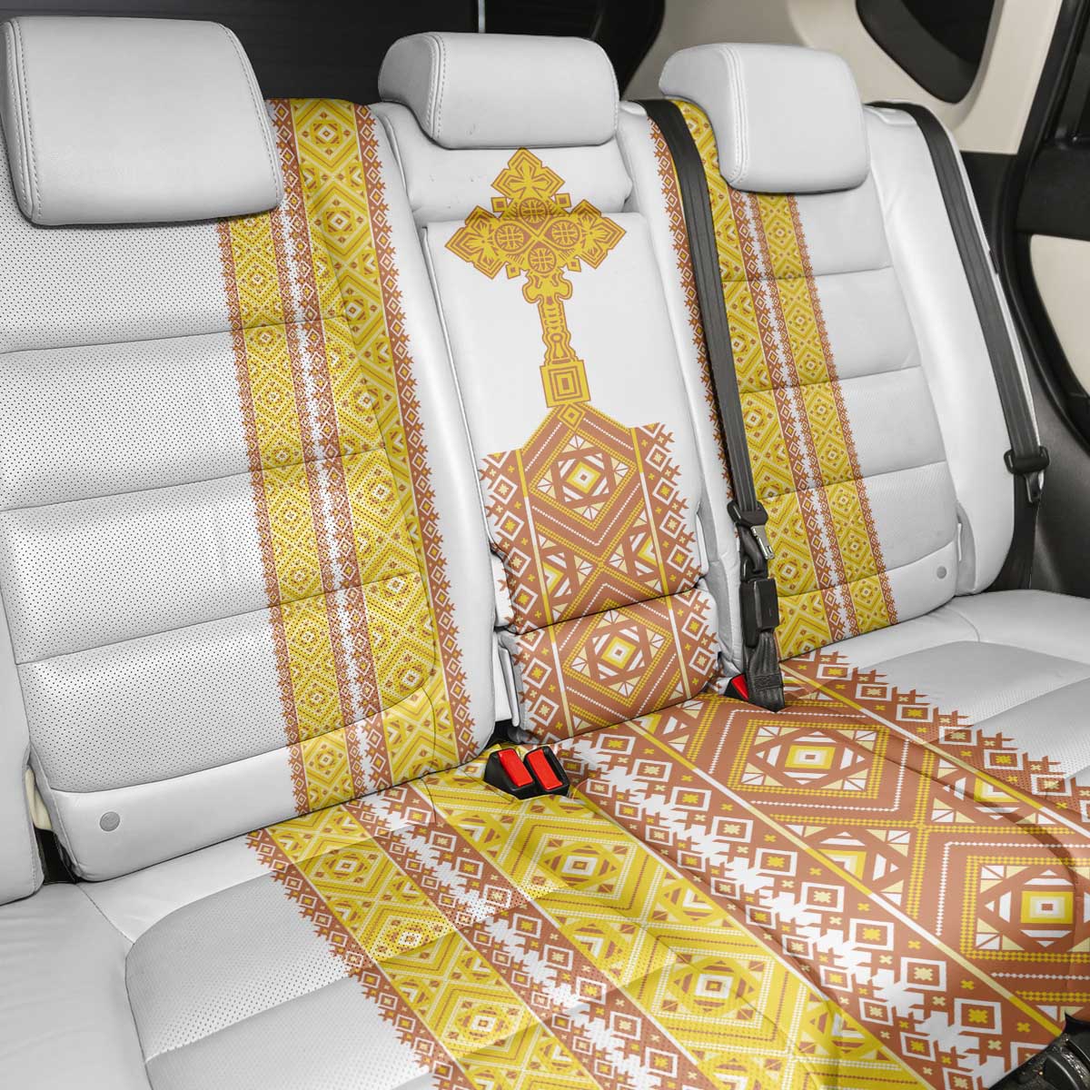 Habesha Motifs Ethiopia Back Car Seat Cover Tilet White Gold