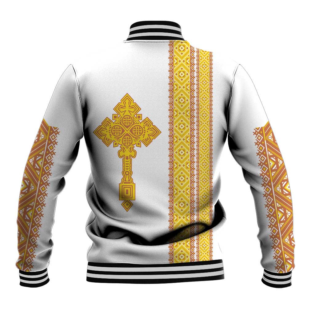 Habesha Motifs Ethiopia Baseball Jacket Tilet White Gold
