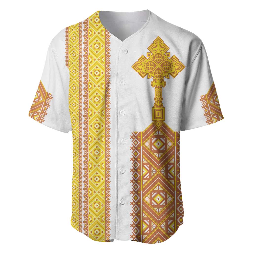 Habesha Motifs Ethiopia Baseball Jersey Tilet White Gold