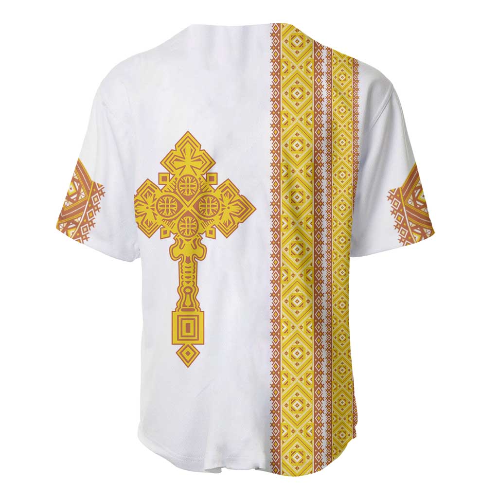 Habesha Motifs Ethiopia Baseball Jersey Tilet White Gold