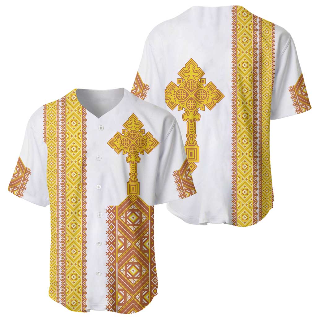 Habesha Motifs Ethiopia Baseball Jersey Tilet White Gold