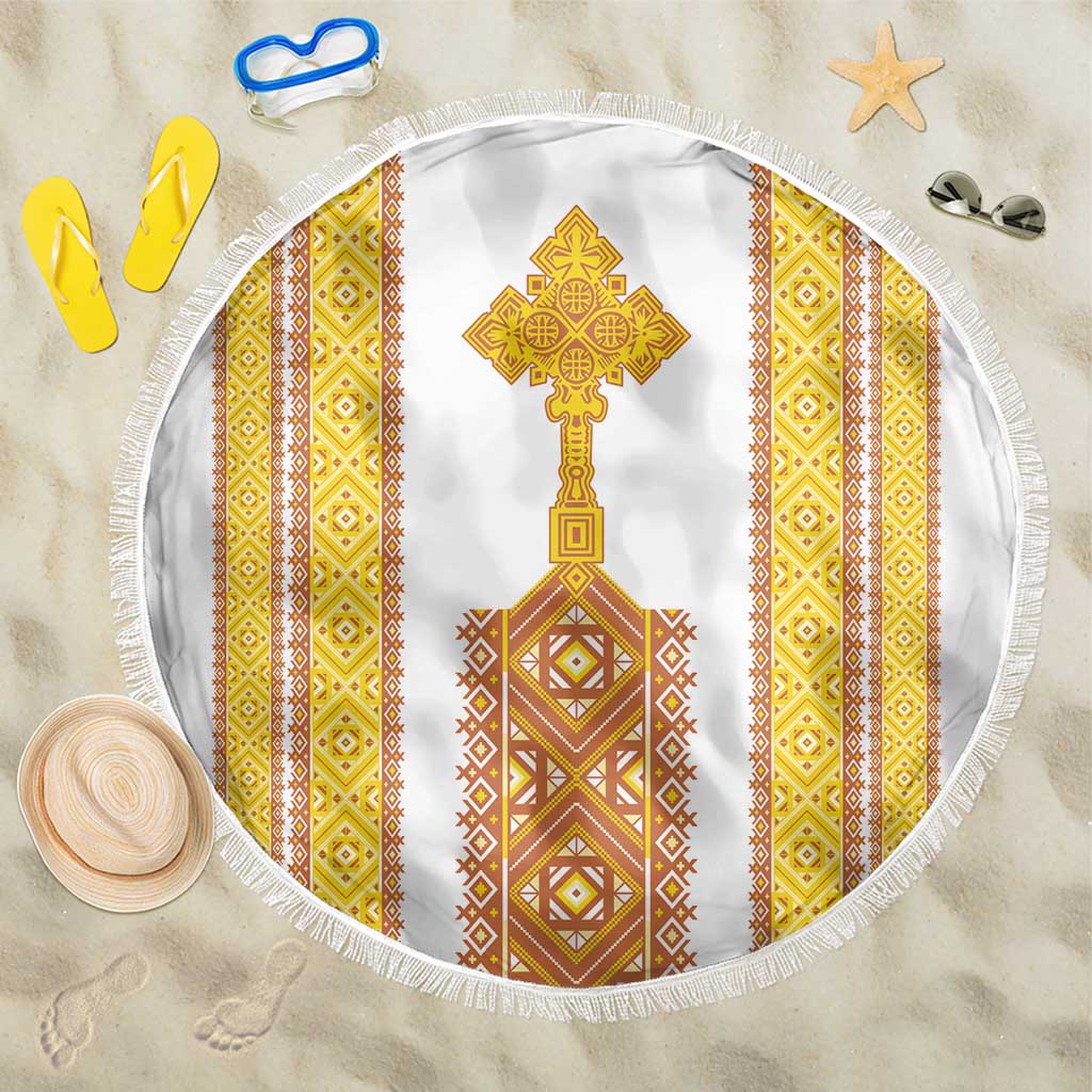 Habesha Motifs Ethiopia Beach Blanket Tilet White Gold