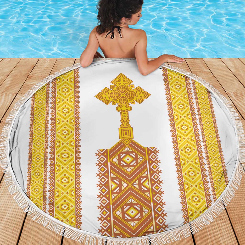 Habesha Motifs Ethiopia Beach Blanket Tilet White Gold
