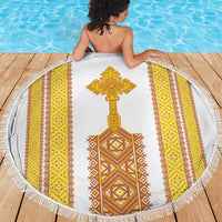 Habesha Motifs Ethiopia Beach Blanket Tilet White Gold