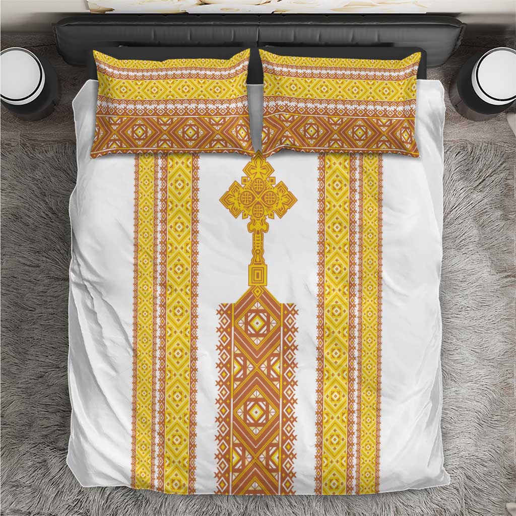 Habesha Motifs Ethiopia Bedding Set Tilet White Gold