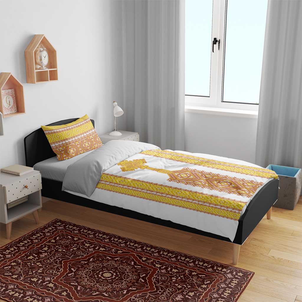 Habesha Motifs Ethiopia Bedding Set Tilet White Gold