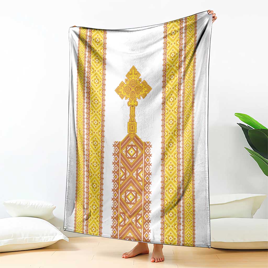 Habesha Motifs Ethiopia Blanket Tilet White Gold