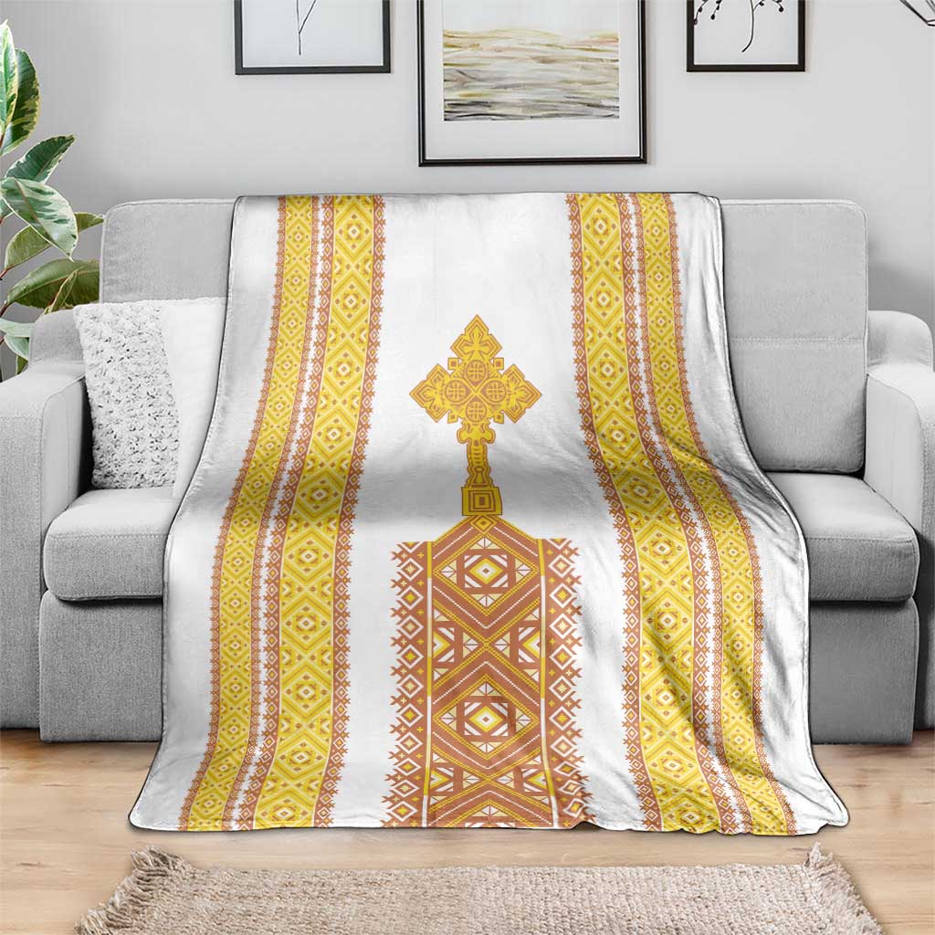 Habesha Motifs Ethiopia Blanket Tilet White Gold