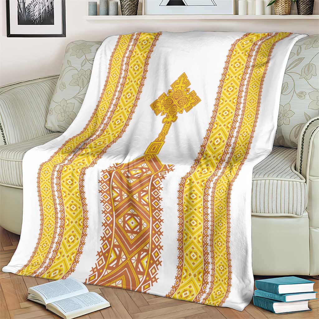 Habesha Motifs Ethiopia Blanket Tilet White Gold