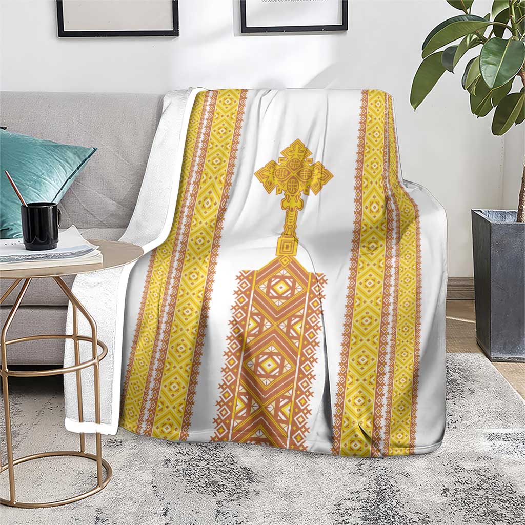 Habesha Motifs Ethiopia Blanket Tilet White Gold