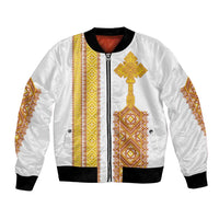 Habesha Motifs Ethiopia Bomber Jacket Tilet White Gold