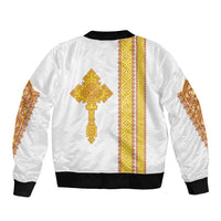 Habesha Motifs Ethiopia Bomber Jacket Tilet White Gold