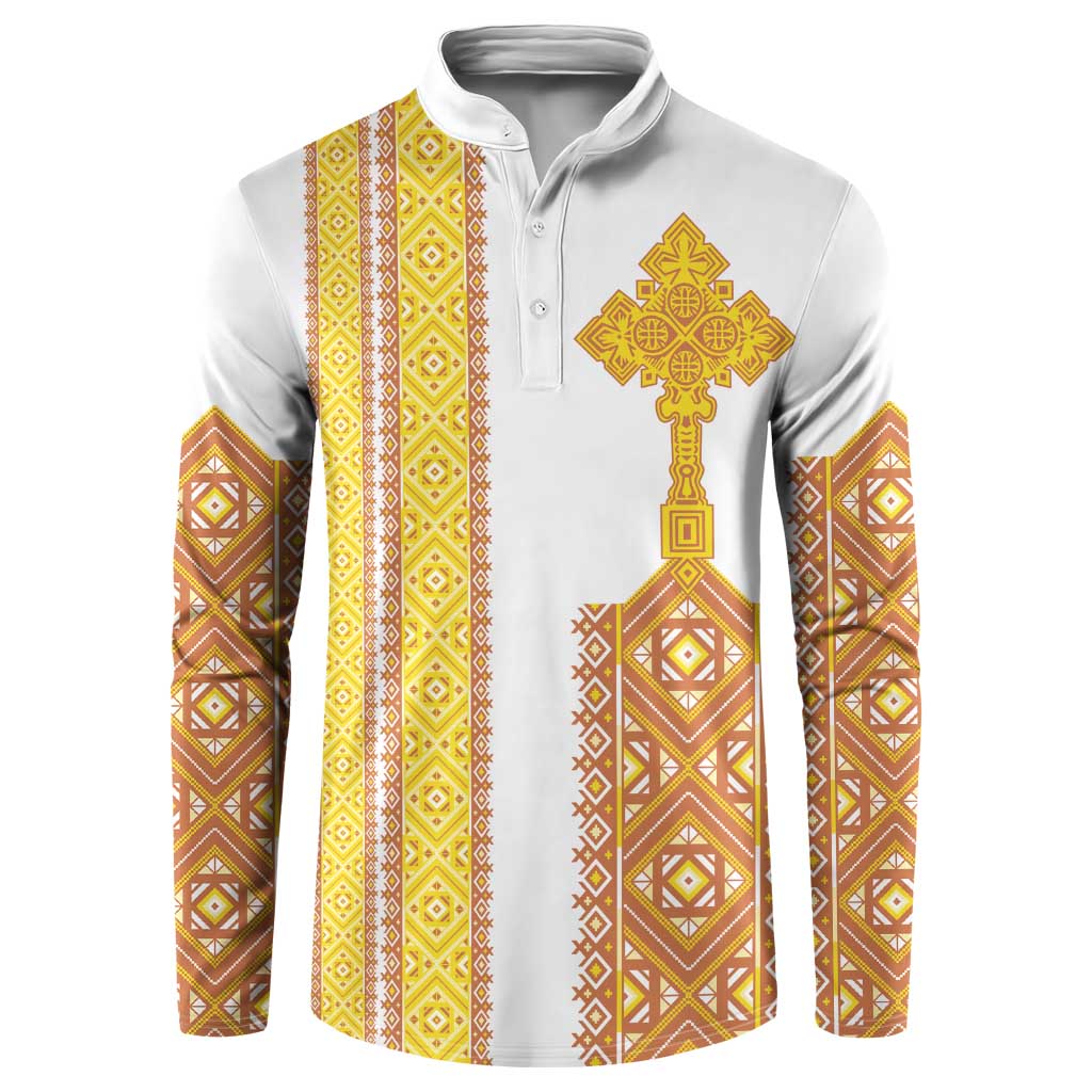 Habesha Motifs Ethiopia Button Sweatshirt Tilet White Gold