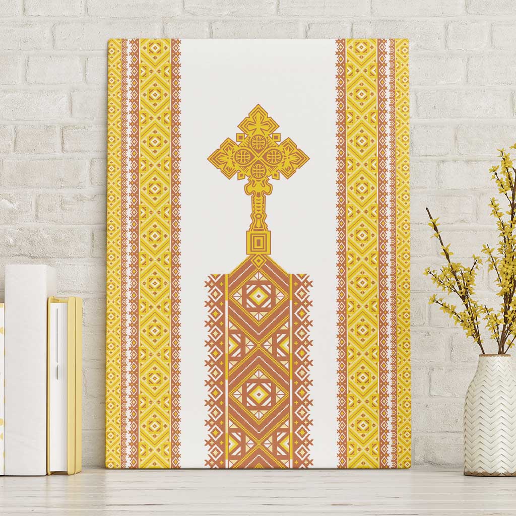 Habesha Motifs Ethiopia Canvas Wall Art Tilet White Gold